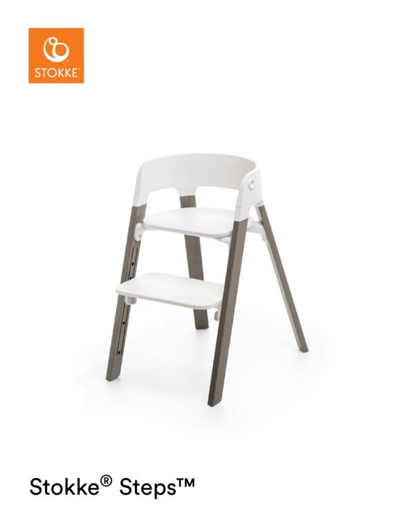 Stokke® Steps™ Stoel - Beech Wood - White Seat/Hazy Grey Legs
