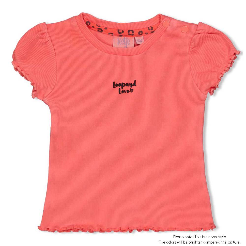 Feetje Zomer T-Shirt My Favorite - Leopard Love - neon coral, Maat: 86