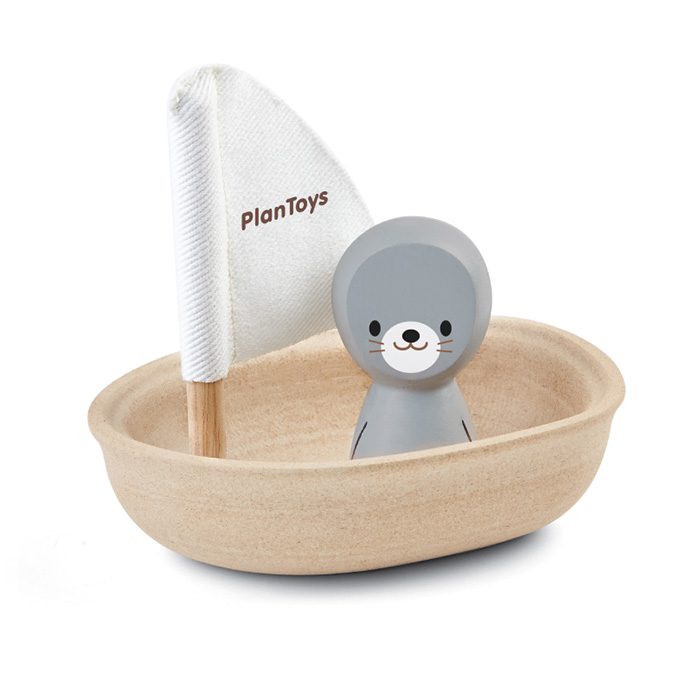 Plan Toys - badspeelgoed - zeilboot zeehond +1jr