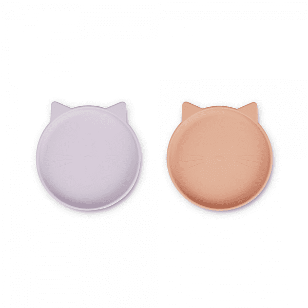 Liewood Olivia Siliconen Bord 2-Pack - Cat Light Lavender Rose Mix