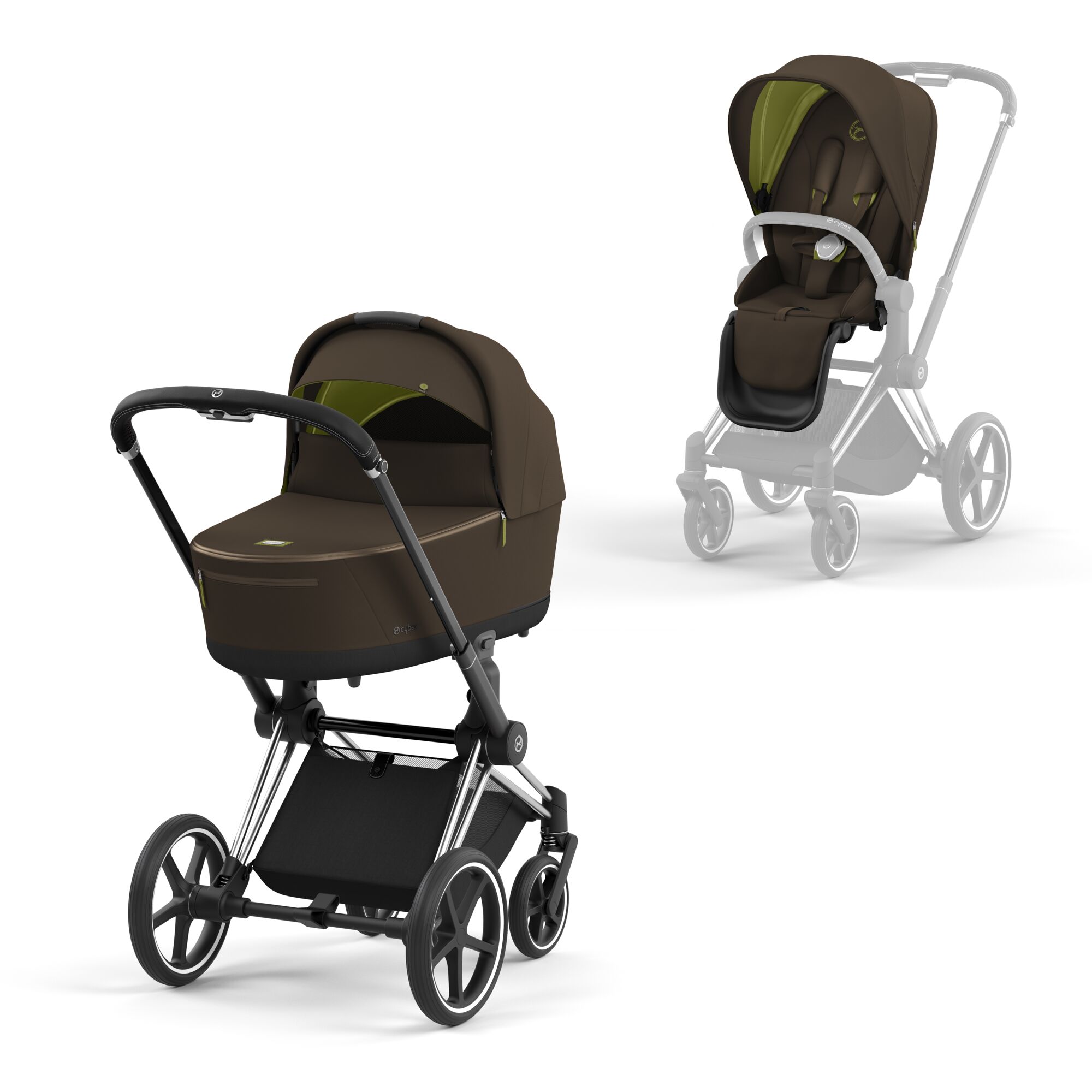 Cybex Priam 4 Kinderwagen Compleet - Chrome Black Frame - Khaki Green