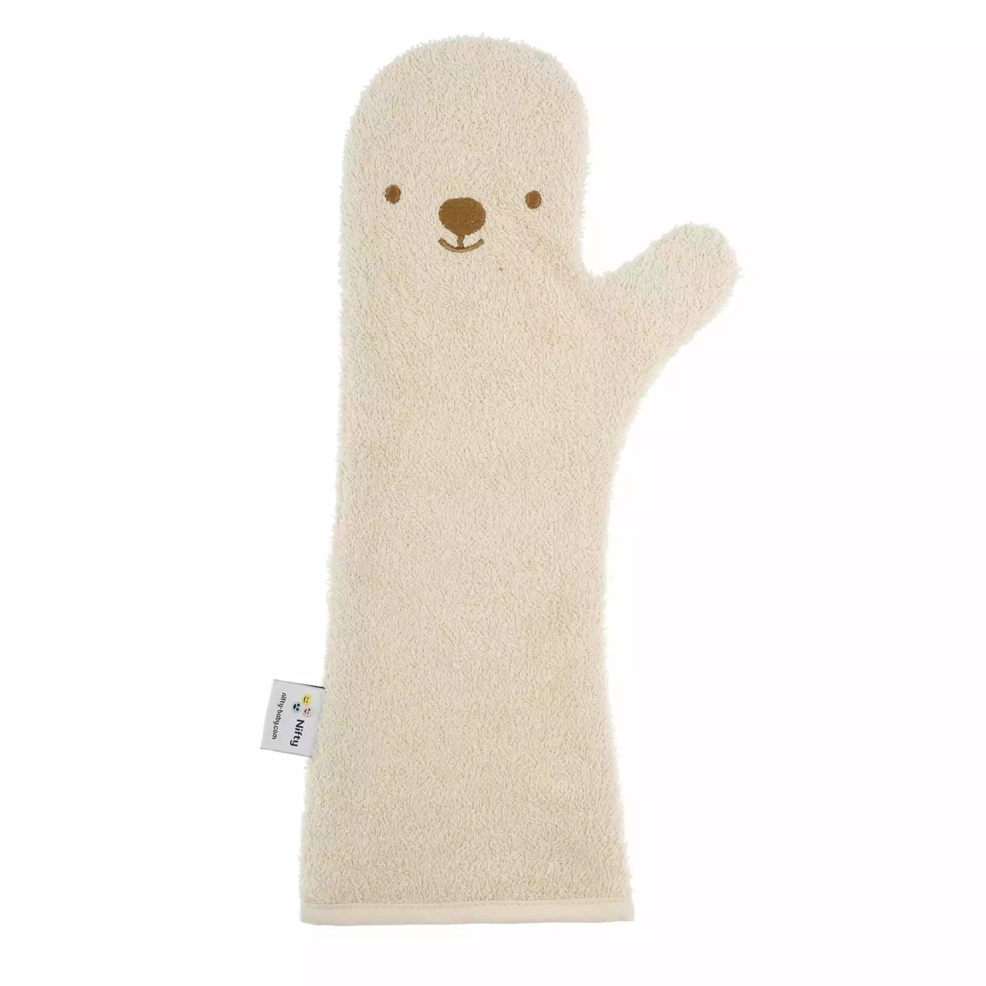 Nifty - Baby Shower Glove - Douche Washandje - Washandjes - Bear - Sand