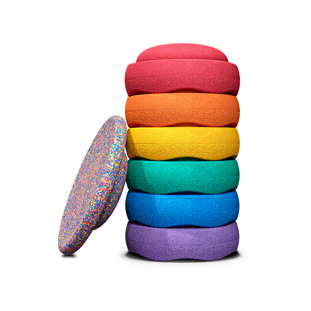 Stapelstein Stapelstenen met Korting Actie - Rainbow met Gratis Confetti Balance Board - 7-delig