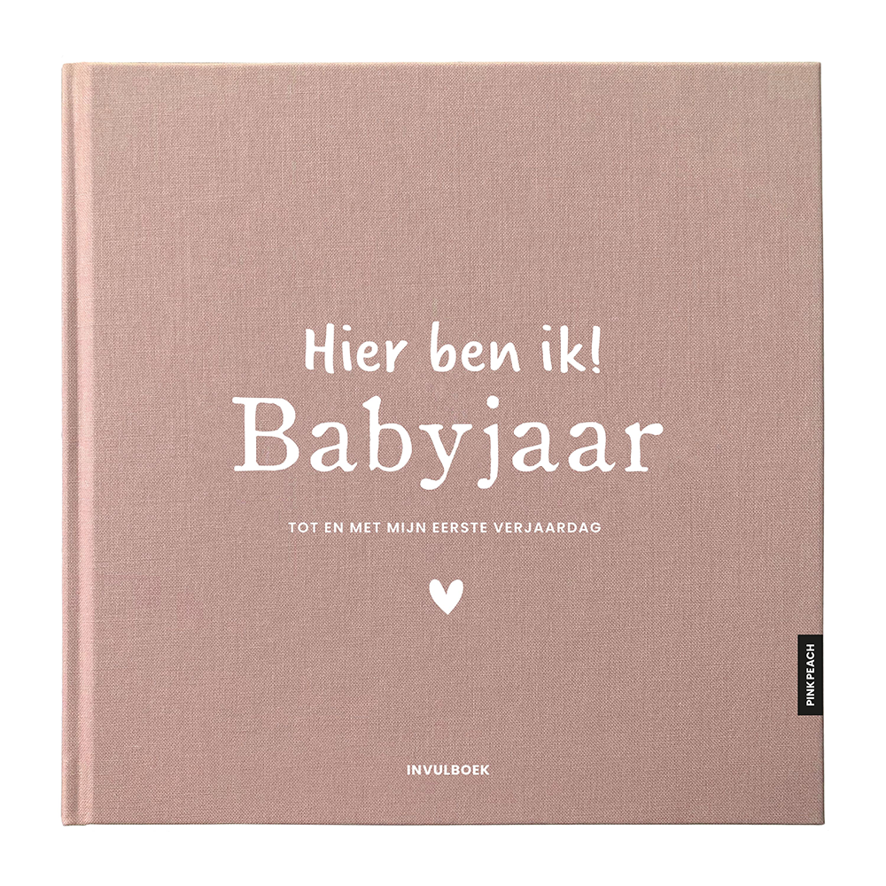 PINKPEACH - Babyjaar Invulboek - 0-12 maanden - Linnen - Blush - Vernieuwd 2024
