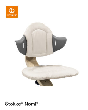 Stokke® Nomi® Chair Natural-Grey with Sand Cushion.